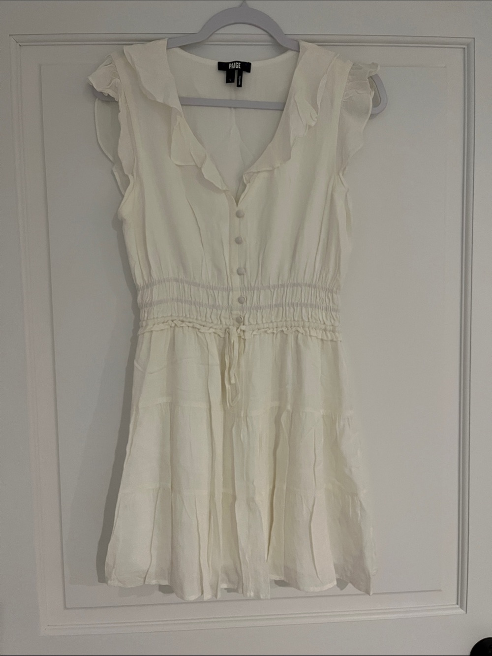 PAIGE Cream Ruffle Button-Front Mini Dress